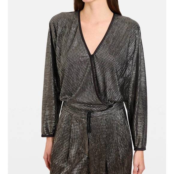 NEW FORTE FORTE lame crossed shirt in nero